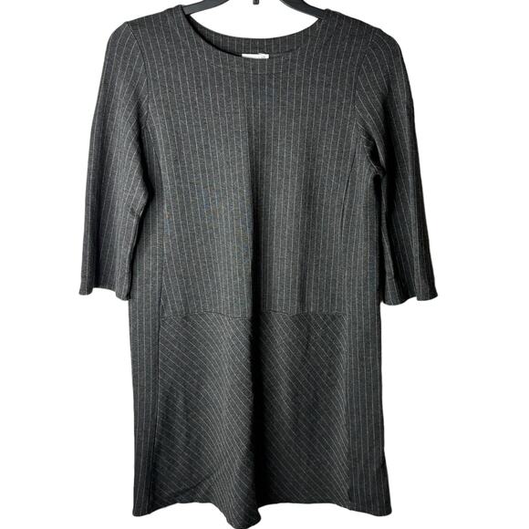 J.Jill Gray Pinstripe Sheath Dress M 3/4 Sleeve Knee-Length Workwear - Picture 3 of 9